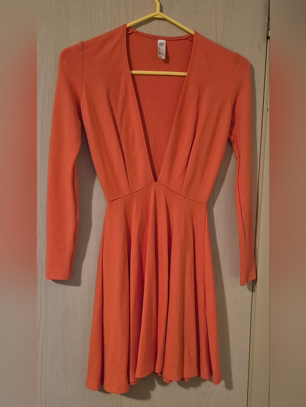 American Apparel Coral Deep V Fit & Flare Skater Dress (XS)